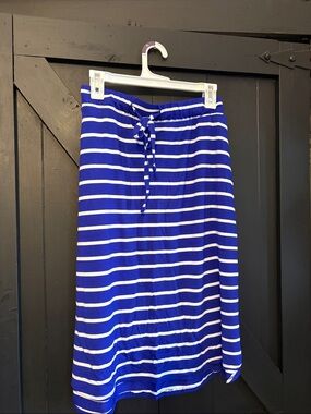 Zenana Outfitters Blue and White Striped Maxi Skirt with Drawstring